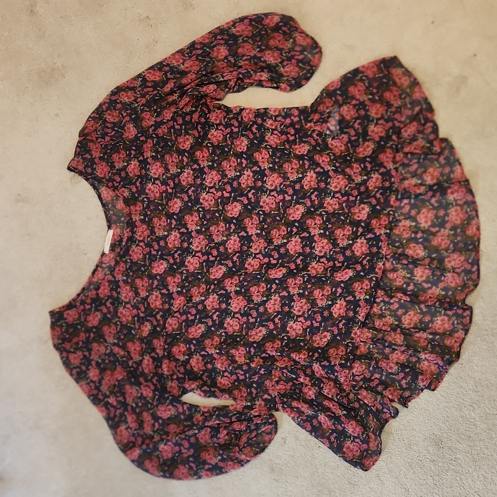 Maitai 3/4 sleeve high low top navy pink sheer weight fabrication 2X Top